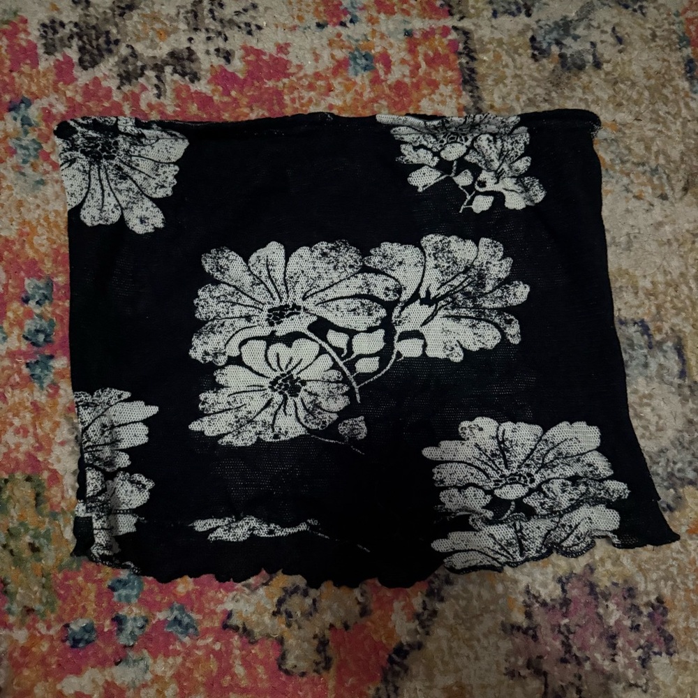 Floral Black and White Women's Strapless Top